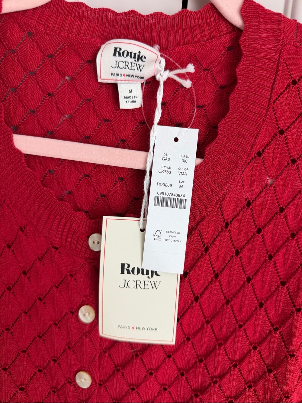 Rouje for J. crew  Red Short Sleeve Button Cardigan Sz M NWT - Picture 2 of 2